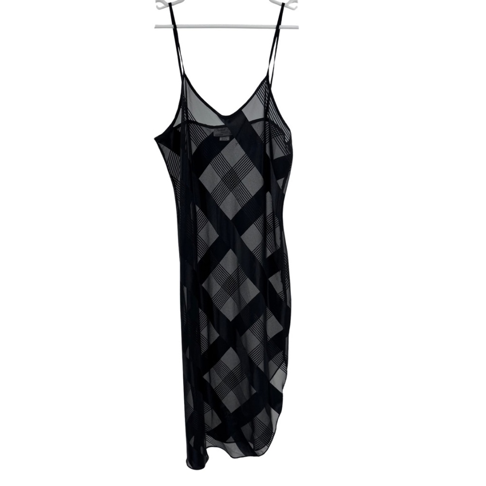 Black sheer silky asymmetrical M nightgown chemise sexy pajamas slinky vintage